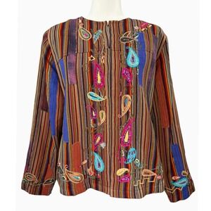 Indigo Moon Women's L 100% Silk Sequin Patchwork Boho Jacket Artsy